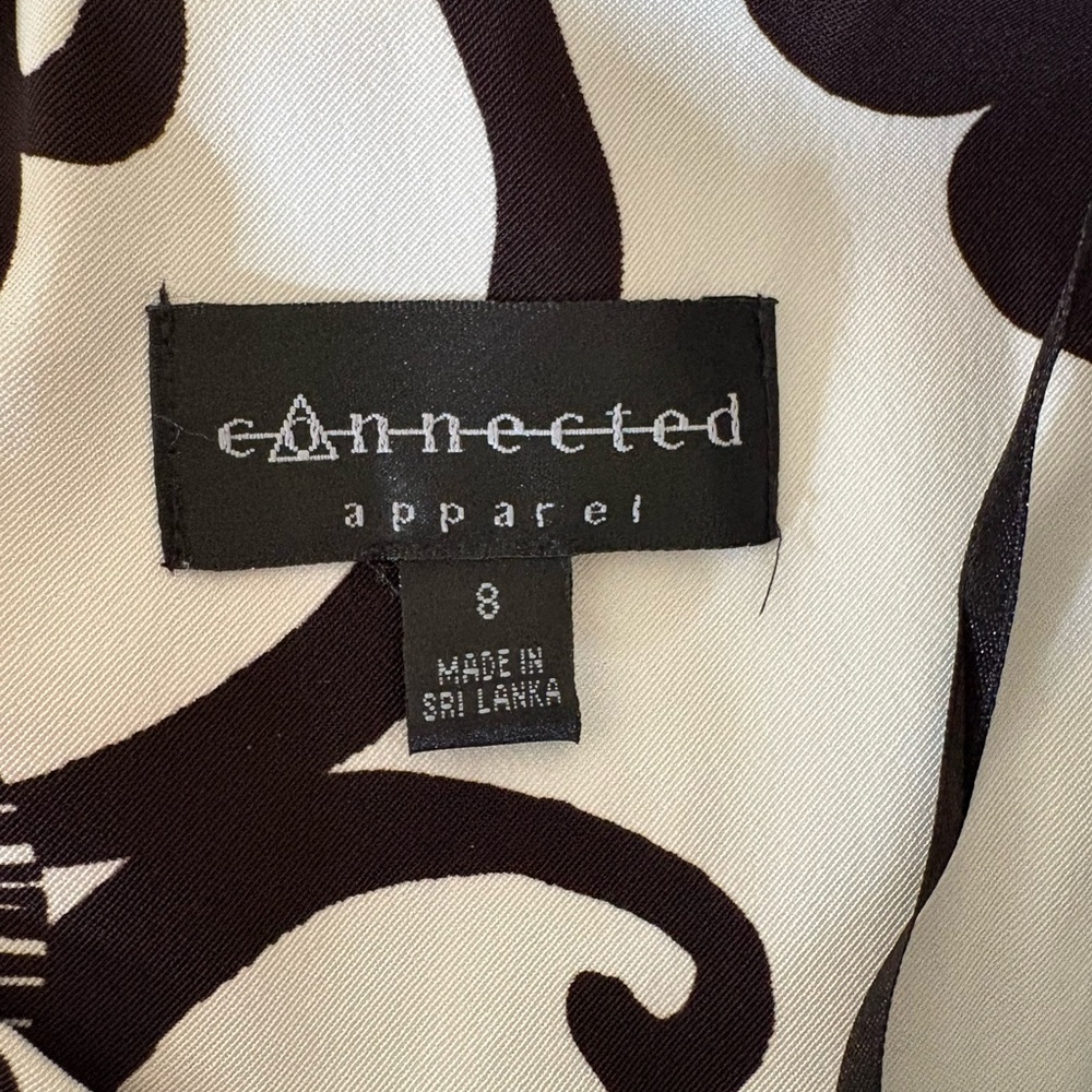 Connected Apparel Black White Abstract Retro Floral Sleeveless Dress Size 8 - Picture 6 of 14